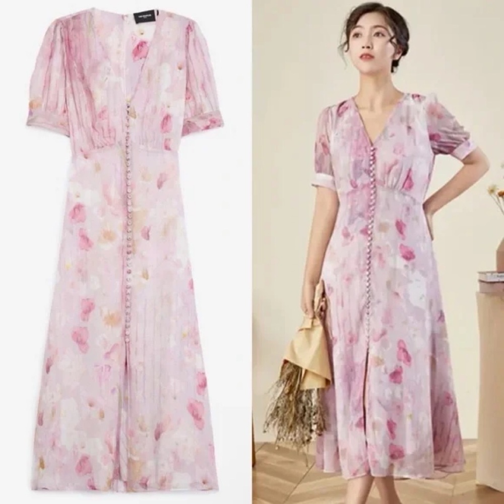 The Kooples Floral Print Crepe Midi Dress Size 0